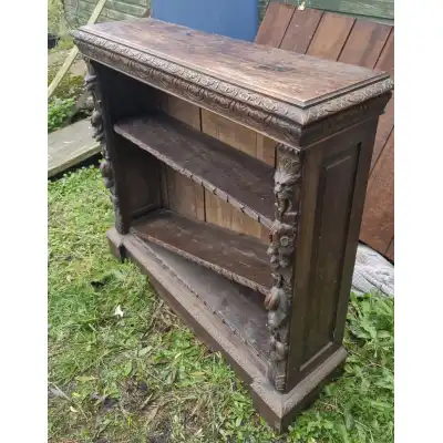 Antikes viktorianisches Eichen-Bücherregal mit Green Man-Schnitzerei, ca. 1890