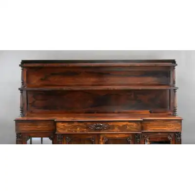 Antikes William-IV-Rosenholz-Sideboard mit zweistufiger Aufsatzstruktur (ca. 1830-1840)