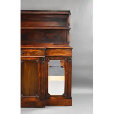 Antikes William-IV-Rosenholz-Sideboard mit zweistufiger Aufsatzstruktur (ca. 1830-1840)
