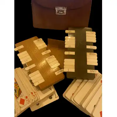 Antikes Bezique-Kartenspiel-Set mit Silbermontierung & Originalkarten (London, 1928)