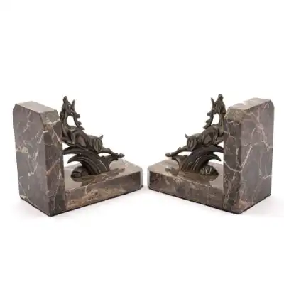 Antike Art-Déco-Buchstützen mit Hirschfiguren – Französisches Design, ca. 1930