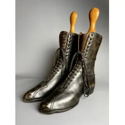 Antike Edwardianische Damenstiefel aus schwarzem Leder – Kanadische Maßanfertigung