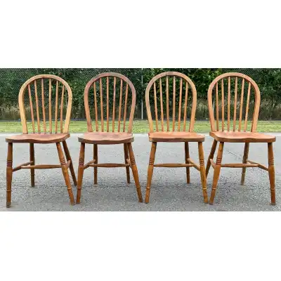Antikes Set aus vier Edwardianischen Buchen-Küchenstühlen