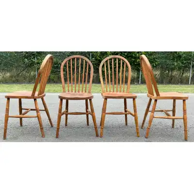 Antikes Set aus vier Edwardianischen Buchen-Küchenstühlen