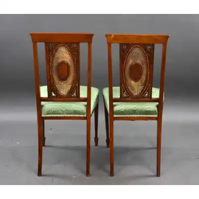 Edwardianisches Paar handbemalter Satinholzstühle