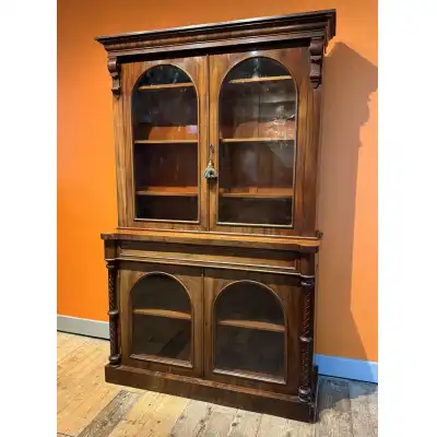 Viktorianisches Mahagoni Bücherregal-Vitrinenschrank – Antikes Meisterstück von ca. 1870