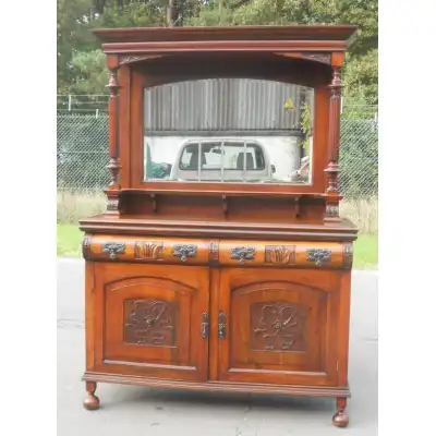 Edwardianisches Mahagoni-Sideboard mit Spiegelrückwand