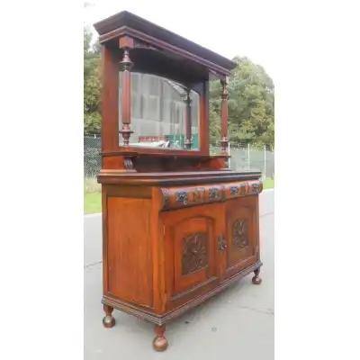Edwardianisches Mahagoni-Sideboard mit Spiegelrückwand