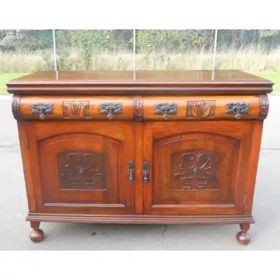 Edwardianisches Mahagoni-Sideboard mit Spiegelrückwand
