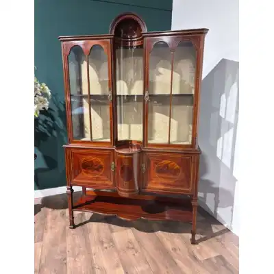 Edwardianische Mahagoni-Vitrine mit Intarsien & Glasfront – Antik, ca. 1900