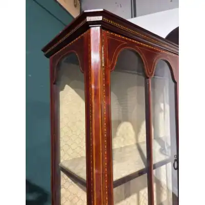 Edwardianische Mahagoni-Vitrine mit Intarsien & Glasfront – Antik, ca. 1900