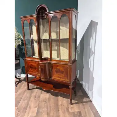 Edwardianische Mahagoni-Vitrine mit Intarsien & Glasfront – Antik, ca. 1900