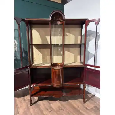 Edwardianische Mahagoni-Vitrine mit Intarsien & Glasfront – Antik, ca. 1900