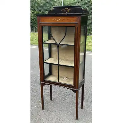 Edwardianische Mahagoni-Vitrine mit Intarsien & Glastür – Antik, ca. 1900