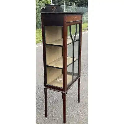 Edwardianische Mahagoni-Vitrine mit Intarsien & Glastür – Antik, ca. 1900
