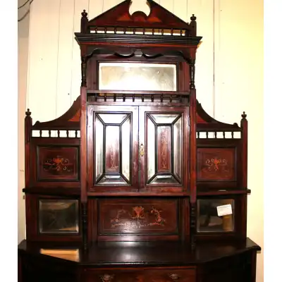 Edwardianisches Rosenholz-Sideboard mit Intarsien & Spiegeln – Antik, ca. 1900