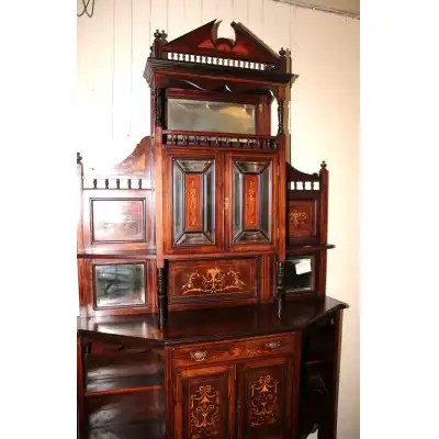 Edwardianisches Rosenholz-Sideboard mit Intarsien & Spiegeln – Antik, ca. 1900