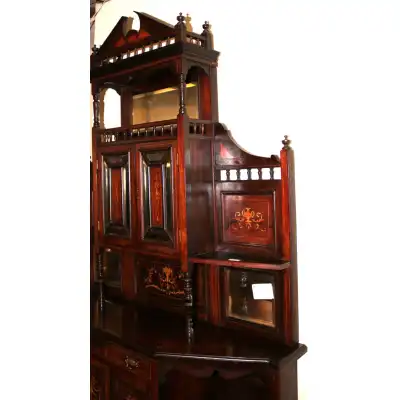 Edwardianisches Rosenholz-Sideboard mit Intarsien & Spiegeln – Antik, ca. 1900