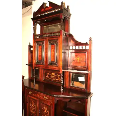 Edwardianisches Rosenholz-Sideboard mit Intarsien & Spiegeln – Antik, ca. 1900
