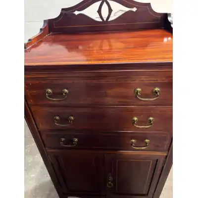 Edwardianischer Mahagoni-Musikschrank mit Intarsien – Antik, ca. 1900