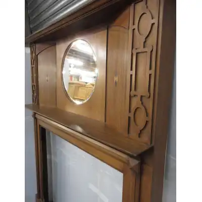 Mahagoni Kaminumrandung mit Einlegearbeit & Spiegel – Antik von 1910