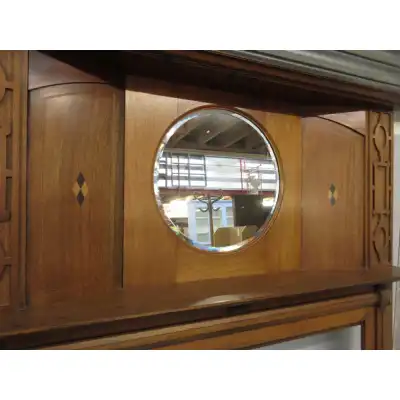 Mahagoni Kaminumrandung mit Einlegearbeit & Spiegel – Antik von 1910