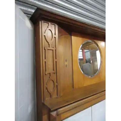 Mahagoni Kaminumrandung mit Einlegearbeit & Spiegel – Antik von 1910