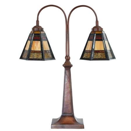 Clayre & Eef Tiffany Tischlampe 48x19x64 cm Braun Glas Kunststoff