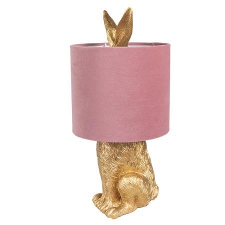 Clayre & Eef Tischlampe Kaninchen Ø 20x43 cm Goldfarbig Rosa Kunststoff Schreibtischlampe