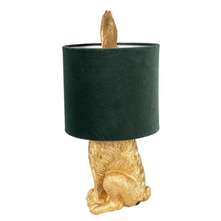 Clayre & Eef Tischlampe Kaninchen Ø 20x43 cm Goldfarbig Grün Kunststoff Schreibtischlampe