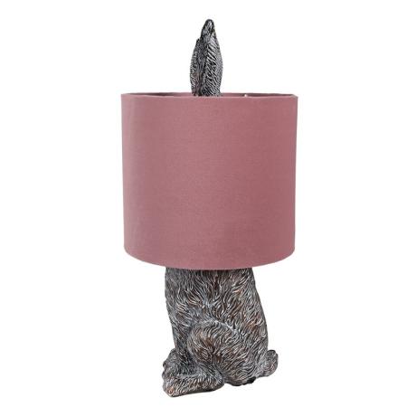 Clayre & Eef Tischlampe Kaninchen Ø 20x43 cm Braun Rosa Kunststoff Schreibtischlampe