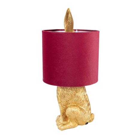 Clayre & Eef Tischlampe Kaninchen Ø 20x43 cm Goldfarbig Rot Kunststoff Schreibtischlampe