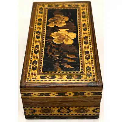 Hochwertige Viktorianische Tunbridge Ware Box mit Rosenmarqueterie, 1890