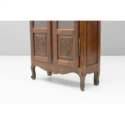 Französischer Eichen-Bücherschrank mit verglasten Türen 