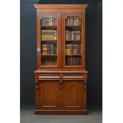 Eleganter viktorianischer Mahagoni-Bücherschrank – Antik