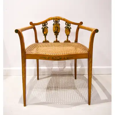 Antiker Satinholz-Stuhl mit handbemalter Verzierung – Edwardianische Epoche