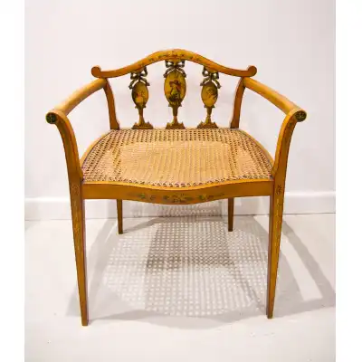Antiker Satinholz-Stuhl mit handbemalter Verzierung – Edwardianische Epoche