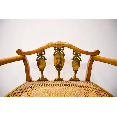 Antiker Satinholz-Stuhl mit handbemalter Verzierung – Edwardianische Epoche