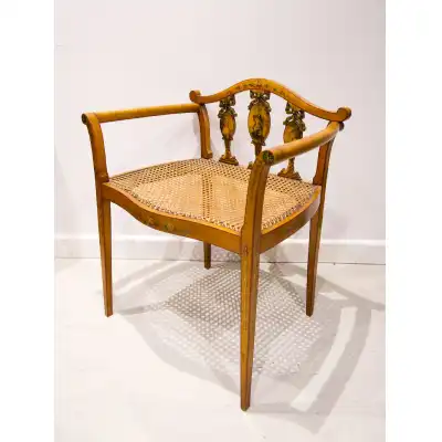 Antiker Satinholz-Stuhl mit handbemalter Verzierung – Edwardianische Epoche