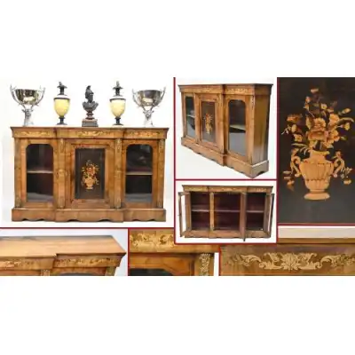 Antikes viktorianisches Sideboard aus Nussbaum mit Intarsien (ca. 1860)