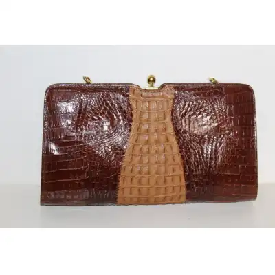 Sehr Elegante Schultertasche aus Hornrücken-Alligator-Schwanzhaut, circa 1930