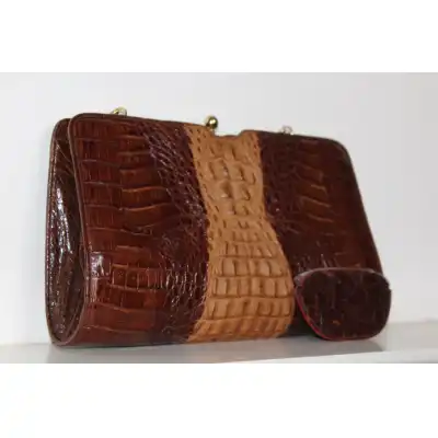 Sehr Elegante Schultertasche aus Hornrücken-Alligator-Schwanzhaut, circa 1930