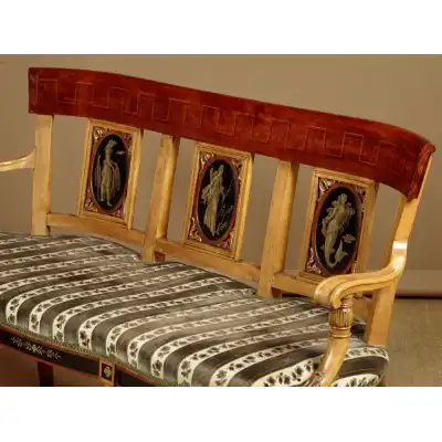 Sitzbank mit Handbemalten Paneelen, C.a. 1920 