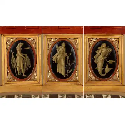 Sitzbank mit Handbemalten Paneelen, C.a. 1920 