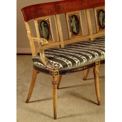 Sitzbank mit Handbemalten Paneelen, C.a. 1920 