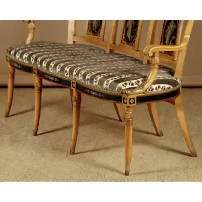 Sitzbank mit Handbemalten Paneelen, C.a. 1920 