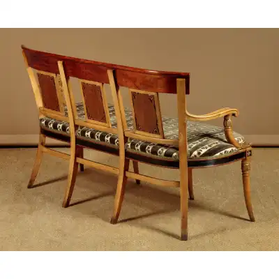 Sitzbank mit Handbemalten Paneelen, C.a. 1920 