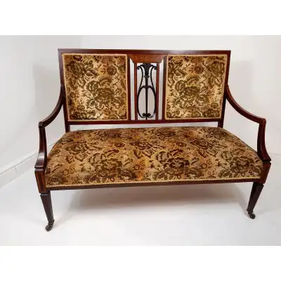 Schöne Edwardian Inlaid Sitzbank- Sofa – Antike Bank mit Eleganter Einlegearbeit