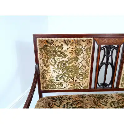 Schöne Edwardian Inlaid Sitzbank- Sofa – Antike Bank mit Eleganter Einlegearbeit