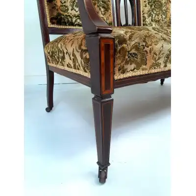 Schöne Edwardian Inlaid Sitzbank- Sofa – Antike Bank mit Eleganter Einlegearbeit